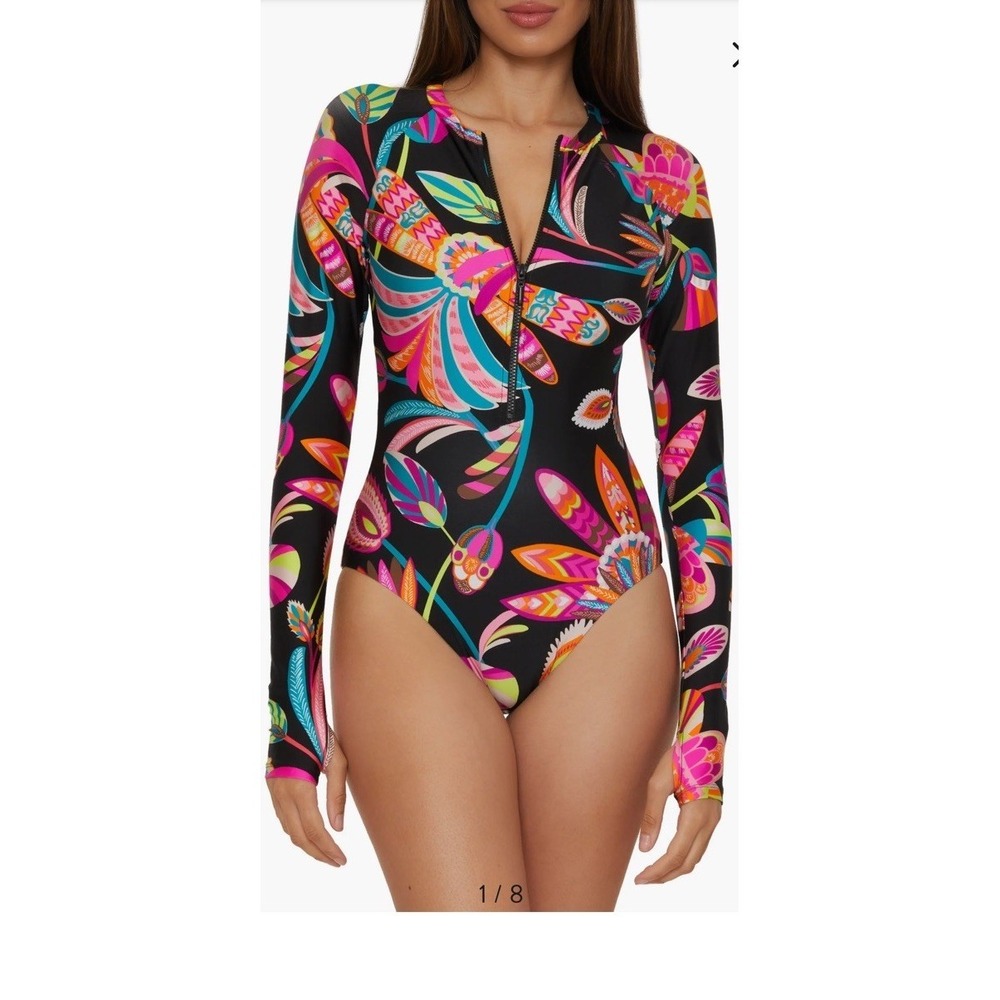 Trina Turk Luminary High Neck Long Sleeve Paddle One Piece Swimsuit MSRP:$186.00